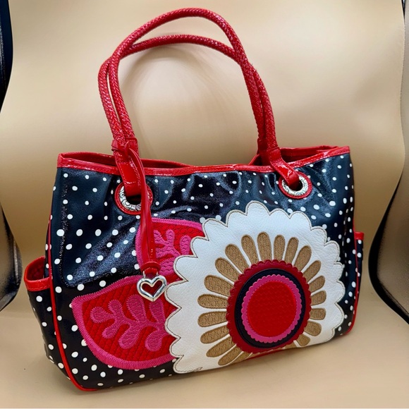 Brighton Gilly Flower Coated Canvas and Leather Appliqué Purse Handbag Tote, EUC - Picture 1 of 16